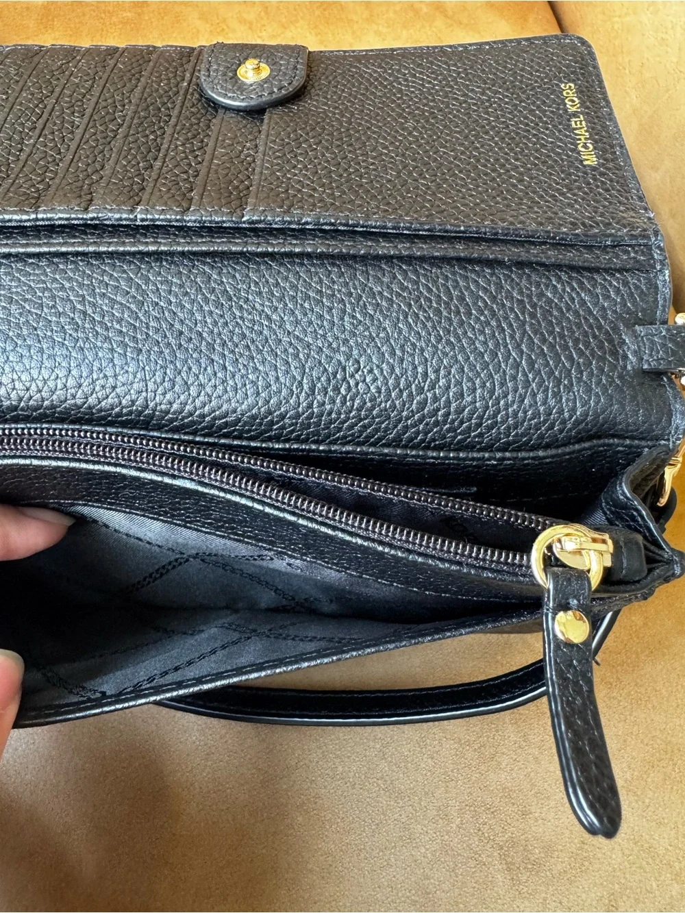 Michael Kors Black Pebbled Leather Crossbody Wallet